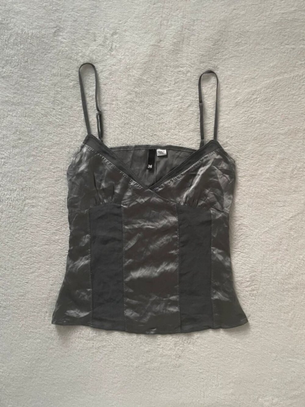 Vintage Y2K Grey Green H&M Satin Cami Top Size 8